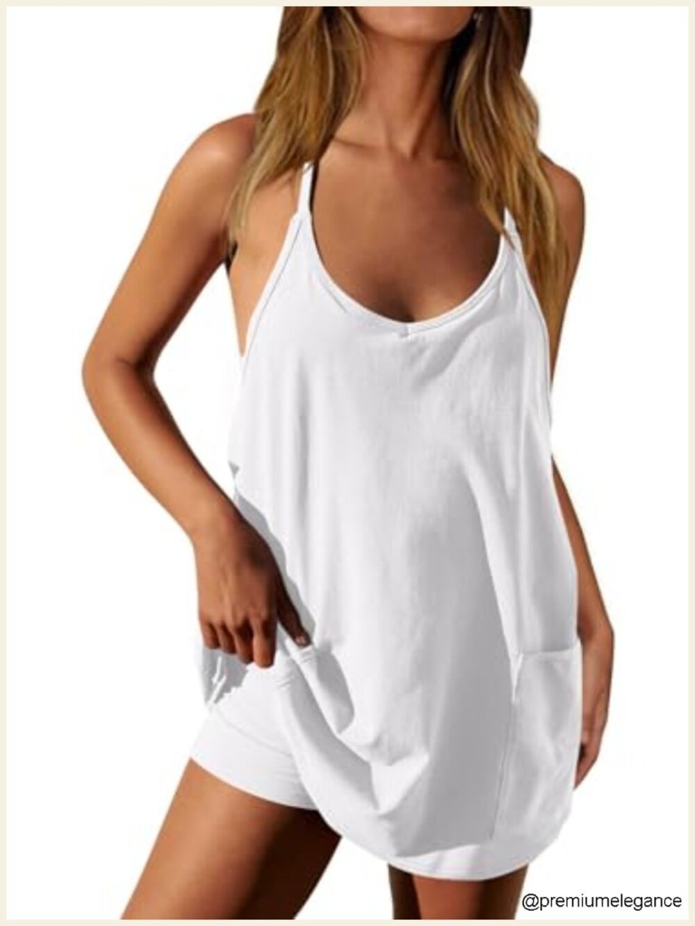 Women's Sleeveless Scoop Neck A-Line Mini Tennis Dress with Built-in Shorts and